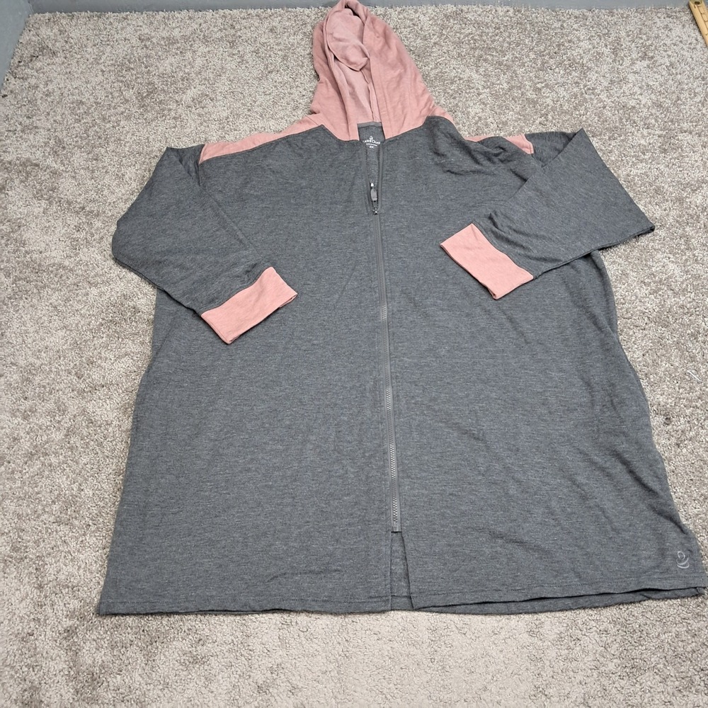 Cuddl Duds Womens 2X Full Zip Hoodie Grey Pink Colorblock Soft Loungewear